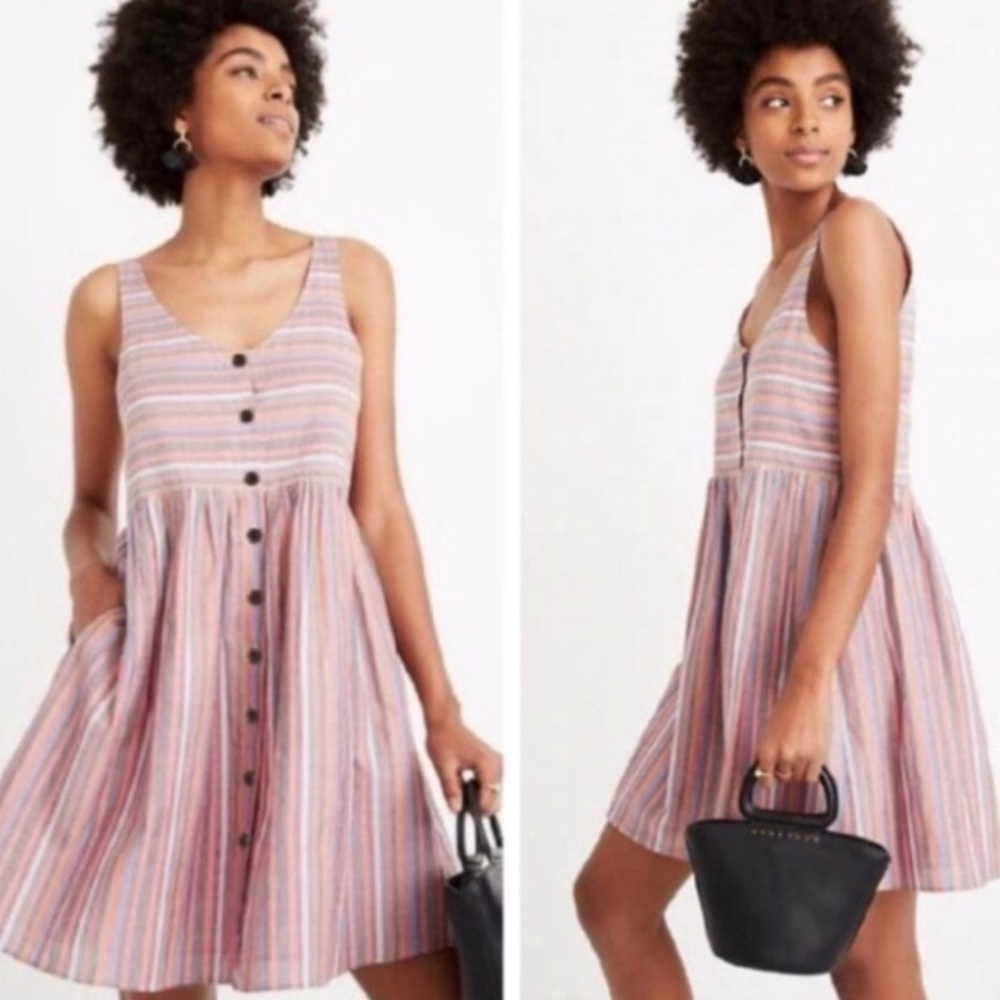 Madewell Scoopneck Tank Dress in Rainbow Stripe